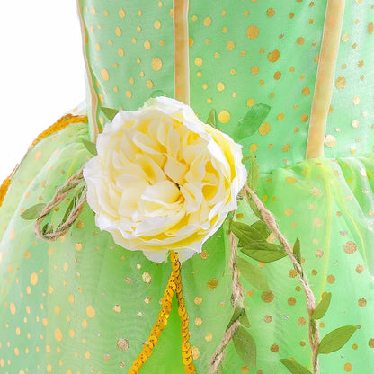 Elf Movie Tinker Bell Girls Play Fairy Dress Green Suspender Skirt With Wings and Flower Christmas Gift for Girls