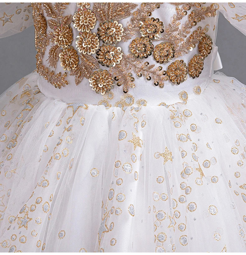 Girls' Flower Wedding Dress Long Sleeveless Summer Princess Rainbow Host Gift Performance Program