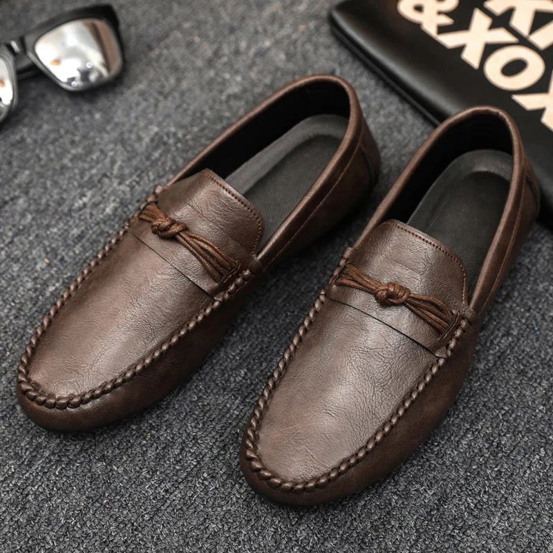 Classic Black Men's Leather Loafers Big Size 46 Slip on Shoes Man Office Shoes Comfortable Soft Flat Casual Shoes For Men