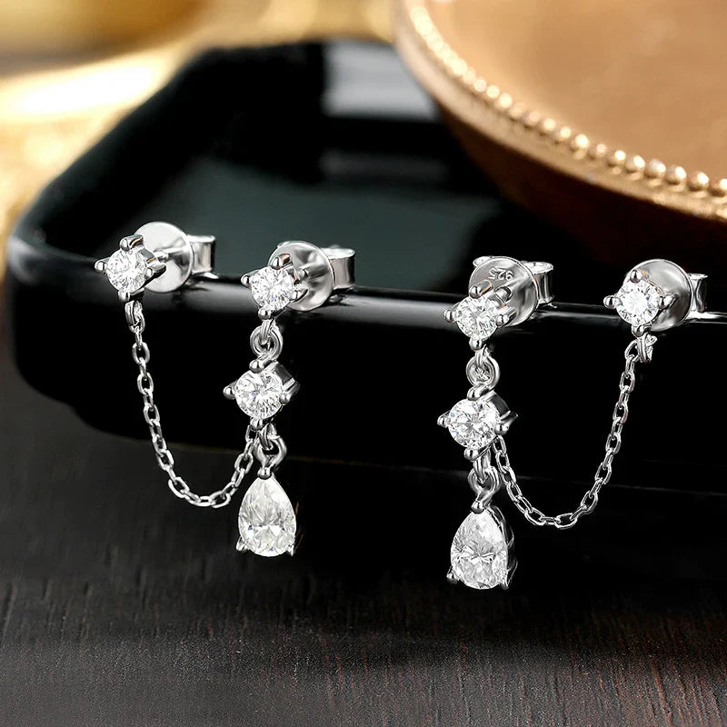 D VVS1 Moissanite Earrings for Women GRA Certified Pear Cut Pendant Tassel Earring Solid s925 Silver Dainty Ear Ring