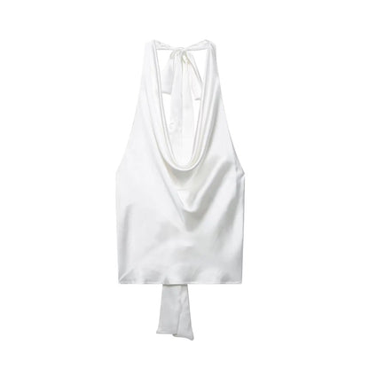 2025 Women Sexy Sleeveless Backless Bow Tied Soft Touch Blouse Female FashionHalter Shirts Summer Blusas Chic Tops LS9013