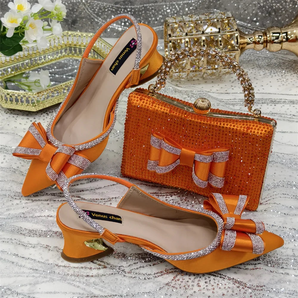 Conjunto Amarelo de Sapatos e Bolsa Femininos Sandálias Africanas Saltos Altos Scarpins Combinando com Bolsa de Mão Clutch Escarpins Femmes Sandales CR373