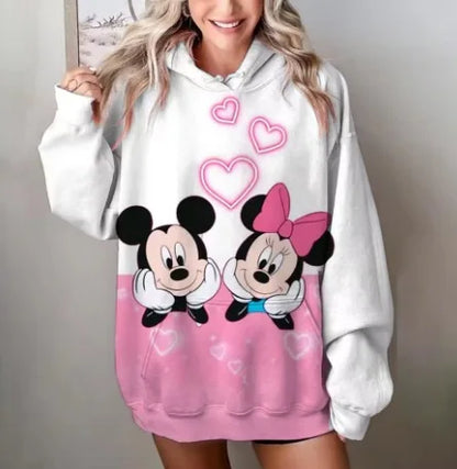 Mickey Mouse Red Hoodie Women 2025 Autumn Oversized Printed Pullover Casual Streetwear Disney Y2K Aesthetic Fashion Comfortable