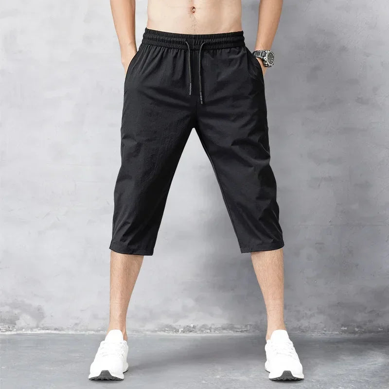 3/4 Length Men's Shorts Quick Drying Ice Silk Summer Breeches Male Long Calf Bermuda Board Beach Elastic Big Size Nylon Stretch