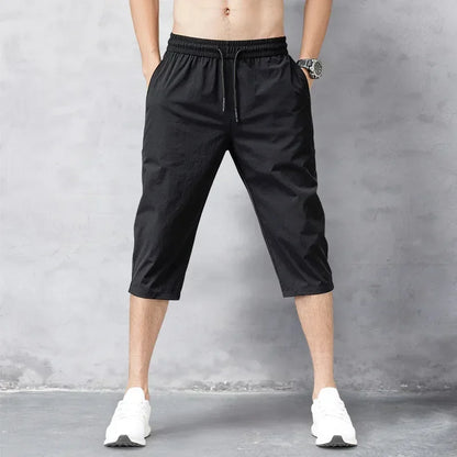 3/4 Length Men's Shorts Quick Drying Ice Silk Summer Breeches Male Long Calf Bermuda Board Beach Elastic Big Size Nylon Stretch