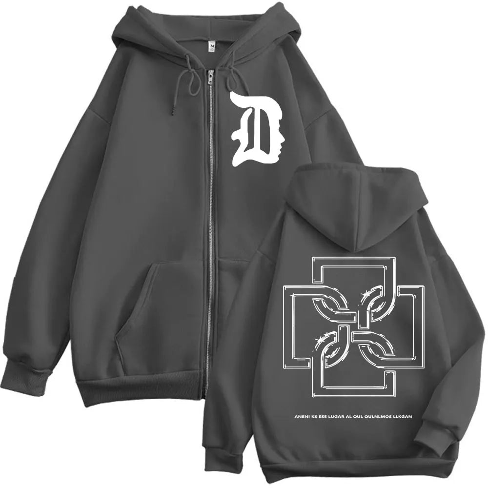 Rapper Duki Logo Graphic Zipper Hoodie Men's Women's Fashion Hip Hop Vintage Zip Up Sweatshirt Autumn Winter Oversized Pullovers