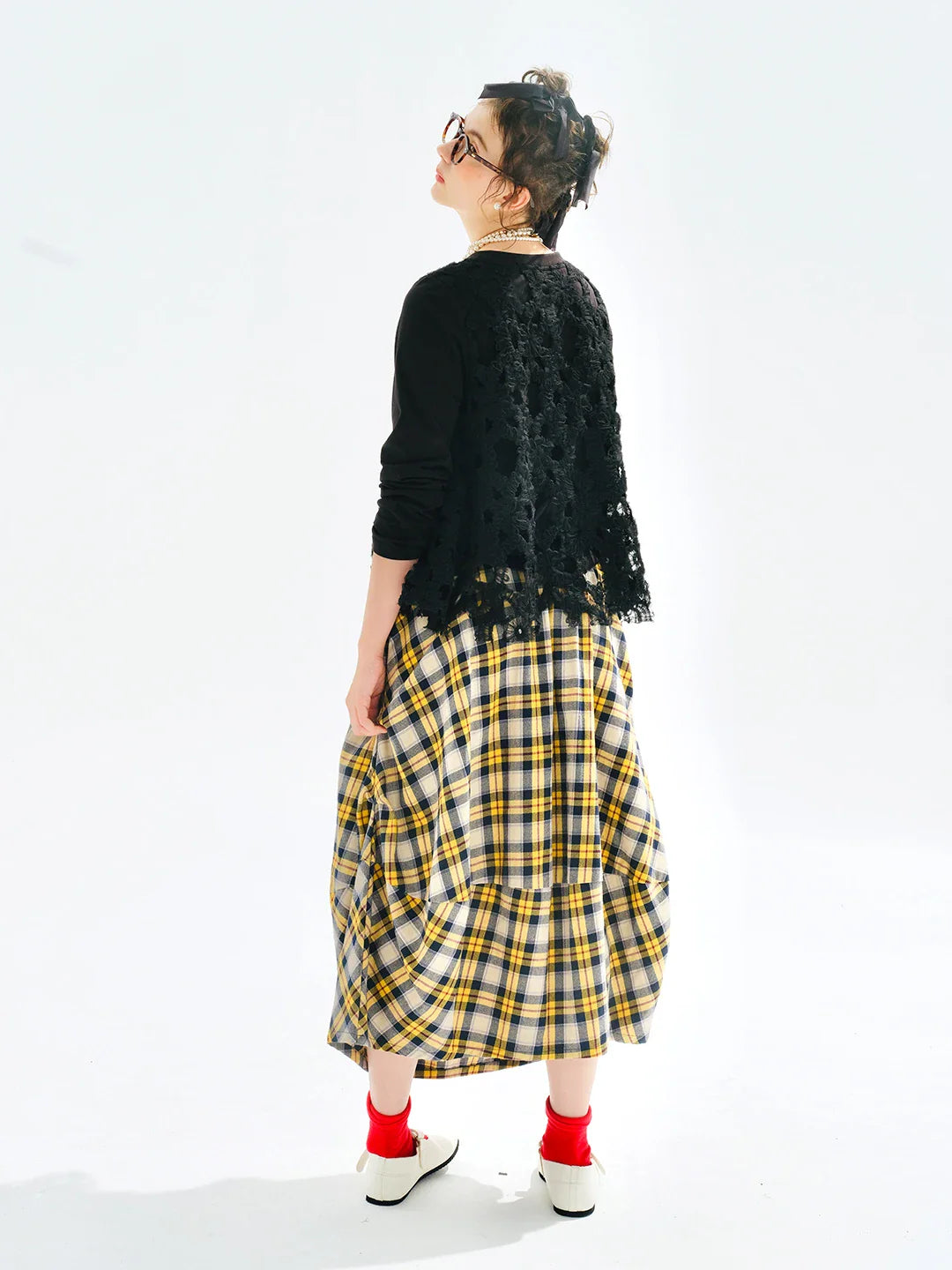Yellow checkered skirt 2025 imakokoni original autumn Japanese color woven artistic pure cotton lantern skirt for women 255122