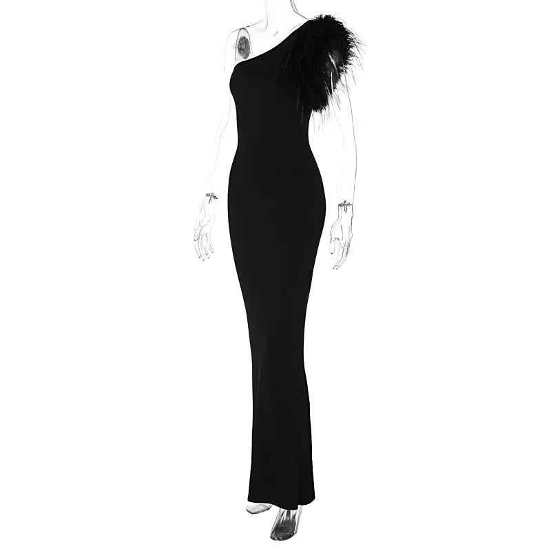 Black Sleeveless One Shoulder Maxi Dress For Women Bodycon Sexy Party Elegant Long Dress Birthday Evening Outfit