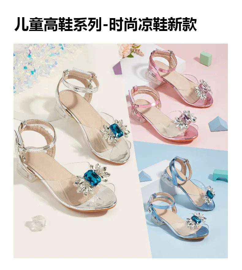 New Children's Shoes Crystal High Heels Girls' Baby Rhinestone Princess Shoes Fashion Transparent Kid's Sandals