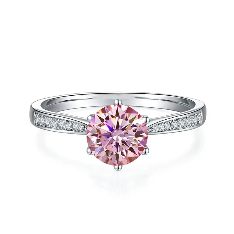 1ct 6.5mm Red Blue Pink Yellow Green Purple Black Moissanite Ring Sterling 925 Silver Wedding Party Band for Women Gifts