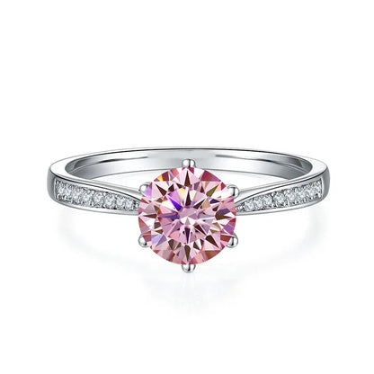 1ct 6.5mm Red Blue Pink Yellow Green Purple Black Moissanite Ring Sterling 925 Silver Wedding Party Band for Women Gifts