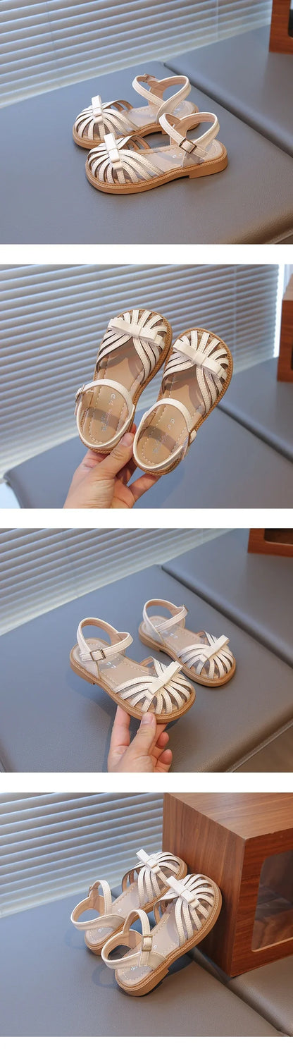Girls Princess Sandals 2026 Summer Non-slip Toddler Beach Barefoot Shoes with Cute Bow Elegant Retro Girls School Party Shoes