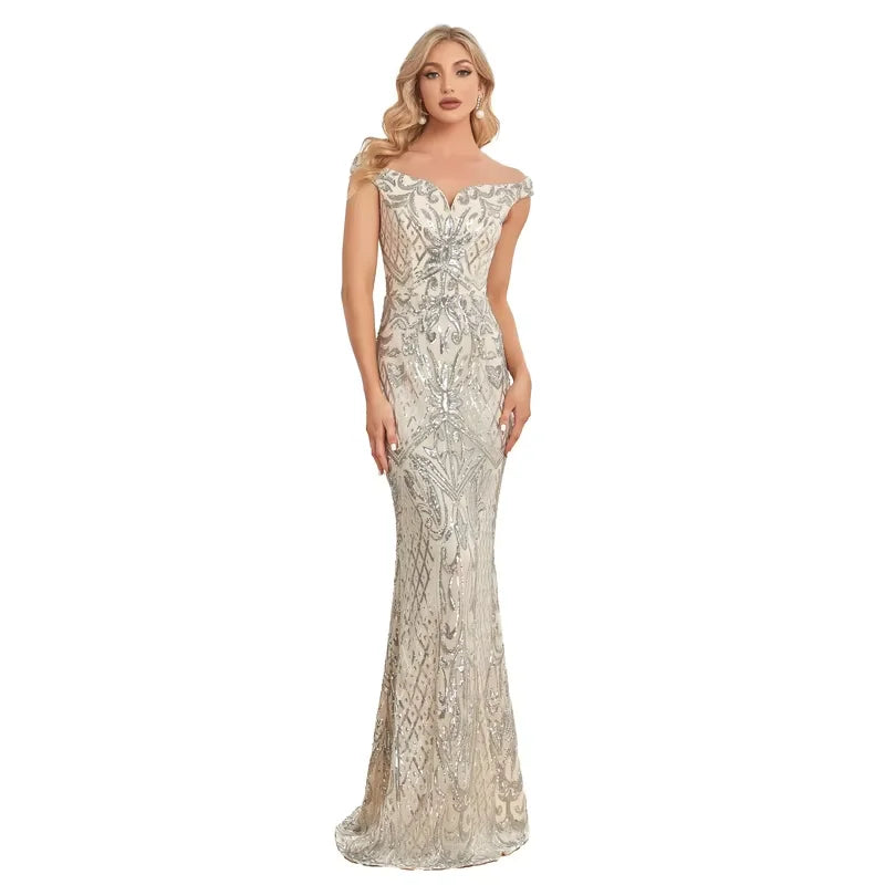 Luxury Sequin Saudi Evening Dresses One Shoulder Long Elegant Floor-Length Arabic Women Formal Prom Party Mermaid Gowns