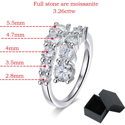 10 Gems Full Moissanite Rings for Women Sparkling Flawless Lab Created Diamond Wedding Band S925 Sterling Silver Jewelry