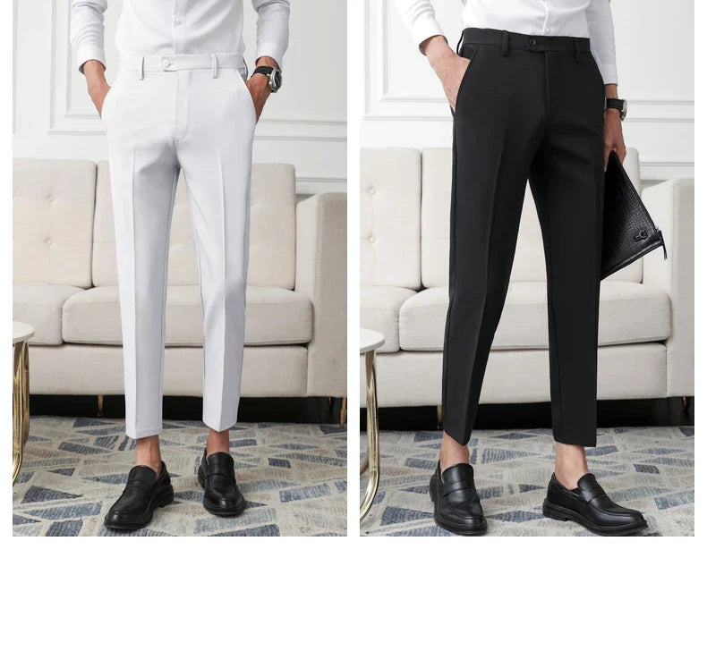 Thickened Fleece Men's Casual Straight Leg Pants Autumn Winter Elastic Slim Fit Korean Style Fashionable Nine Point Long Trou...