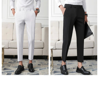 Thickened Fleece Men's Casual Straight Leg Pants Autumn Winter Elastic Slim Fit Korean Style Fashionable Nine Point Long Trou...