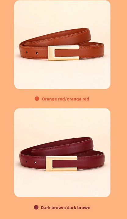 Genuine leather belt for women; cowhide fashion waist belt; versatile smooth buckle; 2025 dress decoration belt for
