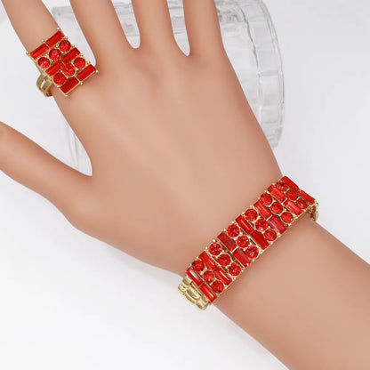 Red Zircon Wedding Jewelry Set Tennis Necklace Bracelets Square Earring Ring Italian Nigeria Women Jewellery 2025 New