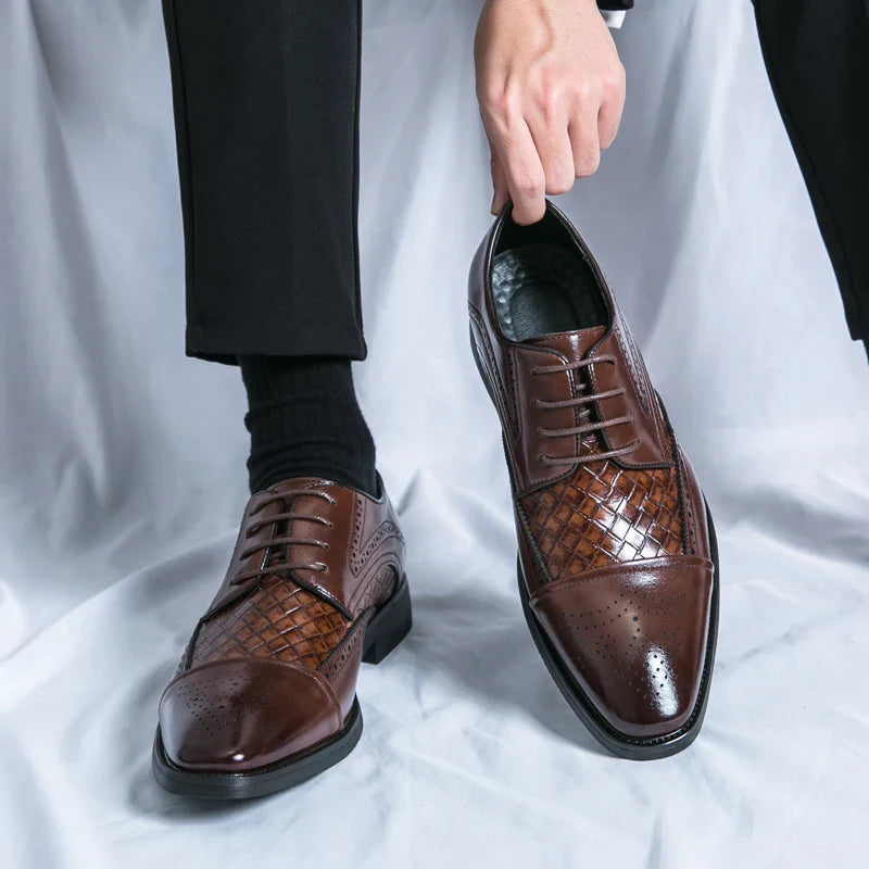 Weaving Formal Shoes For Men Brown Leather Men's Shoes Fashion Stitching Elegant Mans Autumn Footwear Male Wedding Shoes