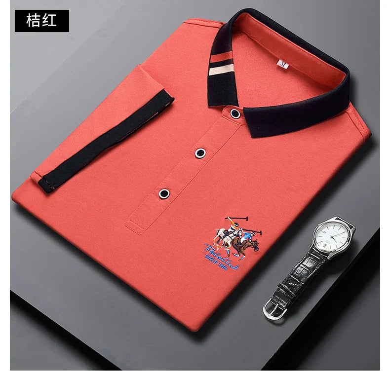 2024 Men's Cotton New Summer Exquisite Embroidered Short sleeved Polo Shirt Business Leisure Breathable T-Shirt Top Men's Wear