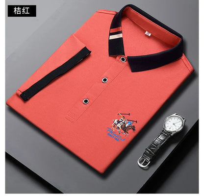 2024 Men's Cotton New Summer Exquisite Embroidered Short sleeved Polo Shirt Business Leisure Breathable T-Shirt Top Men's Wear