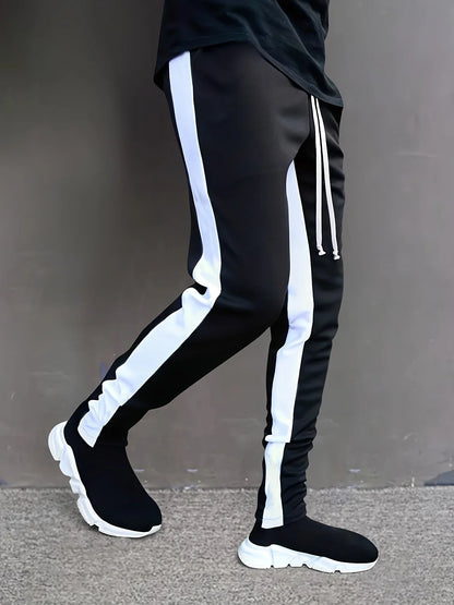Men's color-block design jogging bottoms, men's casual stretch waist drawstring sweatpants spring and autumn sweatpants