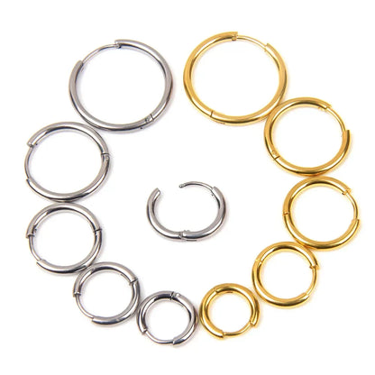 10pcs 316L Stainless Steel Hoop Earrings Women Men Punk Hiphop Circular Ear Buckle Ring Jewelry Gold Color Accessories Wholesale