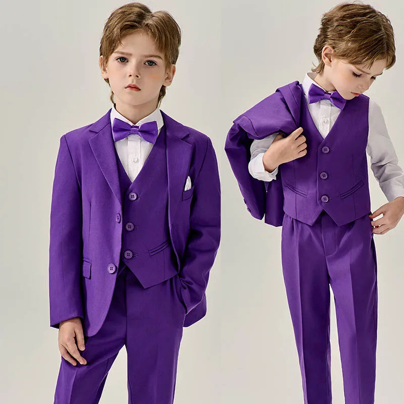 Boys Dark Green Jakcet Vest Pants Bowtie Evening Party Dress Children Wedding Photograph Suit Kids Ceremony Performance Costume
