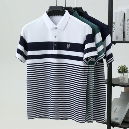 High quality fashion striped short sleeve polo shirt men's luxury brand embossed design summer new breathable T-shirt golf top
