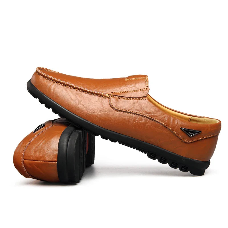 Sapatos Casuais Masculinos de Couro Genuíno Marca Italiana Macia Mocassins Respiráveis Slip-on Pretos para Dirigir Tamanhos Grandes 37-47
