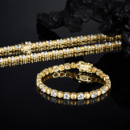 each 5mm Round Moissanite Necklace Bracelet Set for Women S925 Silver Plated 18K Gold Wedding Party Fine Jewelry Gift