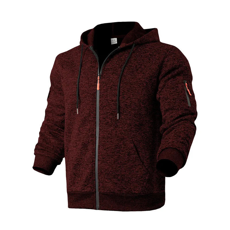 Heavy fleece men's jacket winter retro tooling pocket hooded zipper sports sweater men
