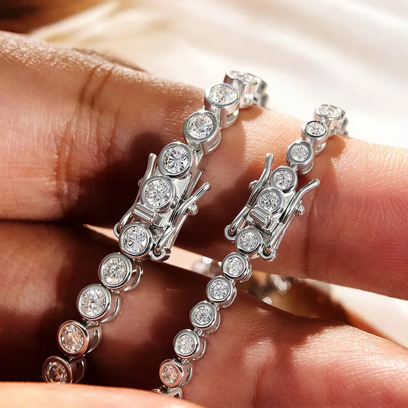 3 Colors 2/3mm Bubbles All Moissanite Tennis Bracelet for Women Men Bangles Full Diamond Pure 925 Silver Chain Jewelry