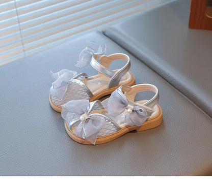 2025 Mesh Peep-toe Princess Shoes Girls Sandals with Tulle Butterfly-knot Summer Evening Wedding Party Bridesmaid Sandals I05292