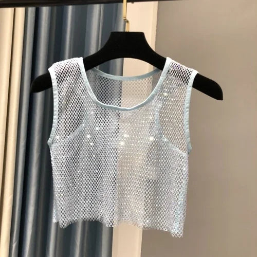 Hot Girl Y2k Small Vest Summer New H Vest with Short Vest and Shiny Women's Round Neck Top
