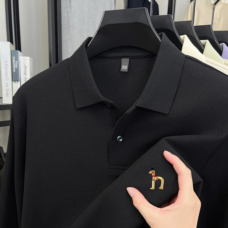 Original Brand Men's Polo Shirt 100 Cotton Lapel Dog Embroider Long Sleeve T-Shirt Autumn New Business Casual Handsome Men'swear