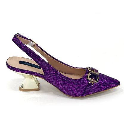 Rhinestone Pointed-Toe High Heels Shoes and Bags Set for Women Wedding and Party Elegant Luxury Fashion in Wine Color
