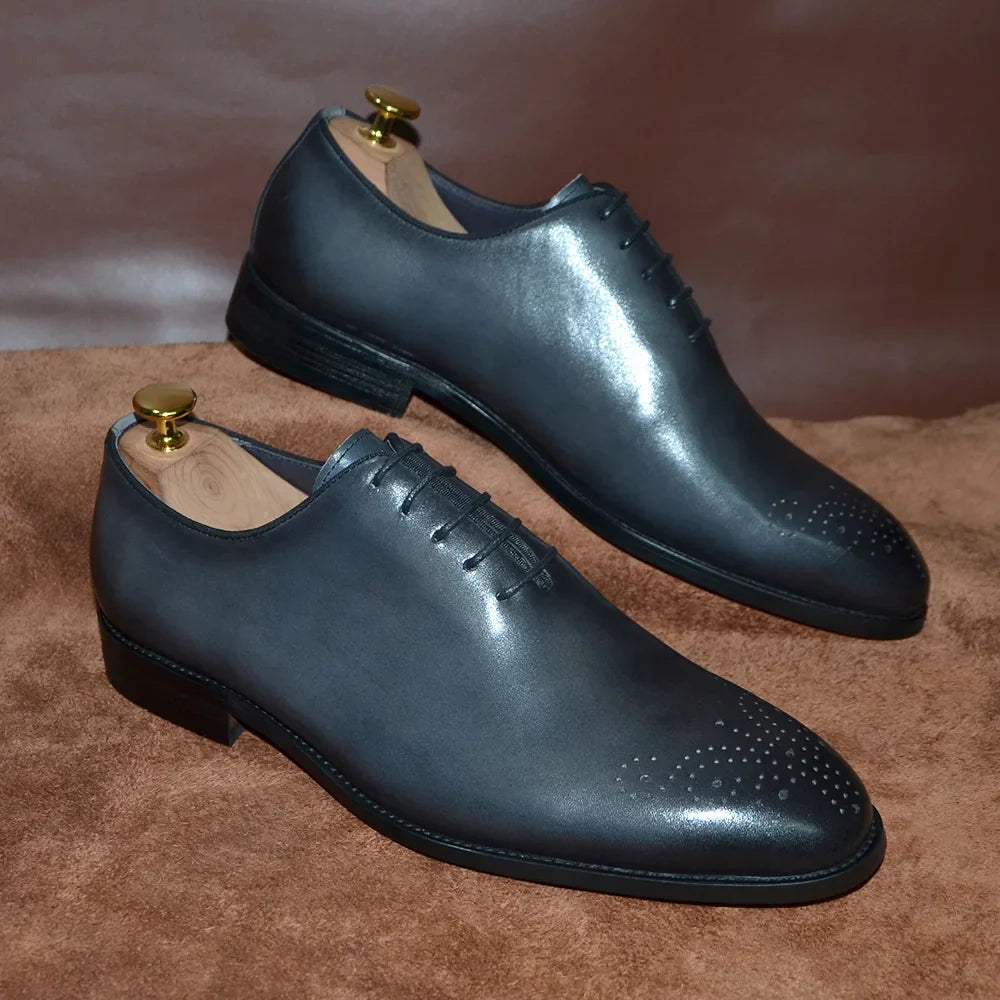 Luxury Classic Mens Oxford Dress Shoes Whole Cut Genuine Leather Handmade Lace-up Formal Shoe for Men Wedding Business Office