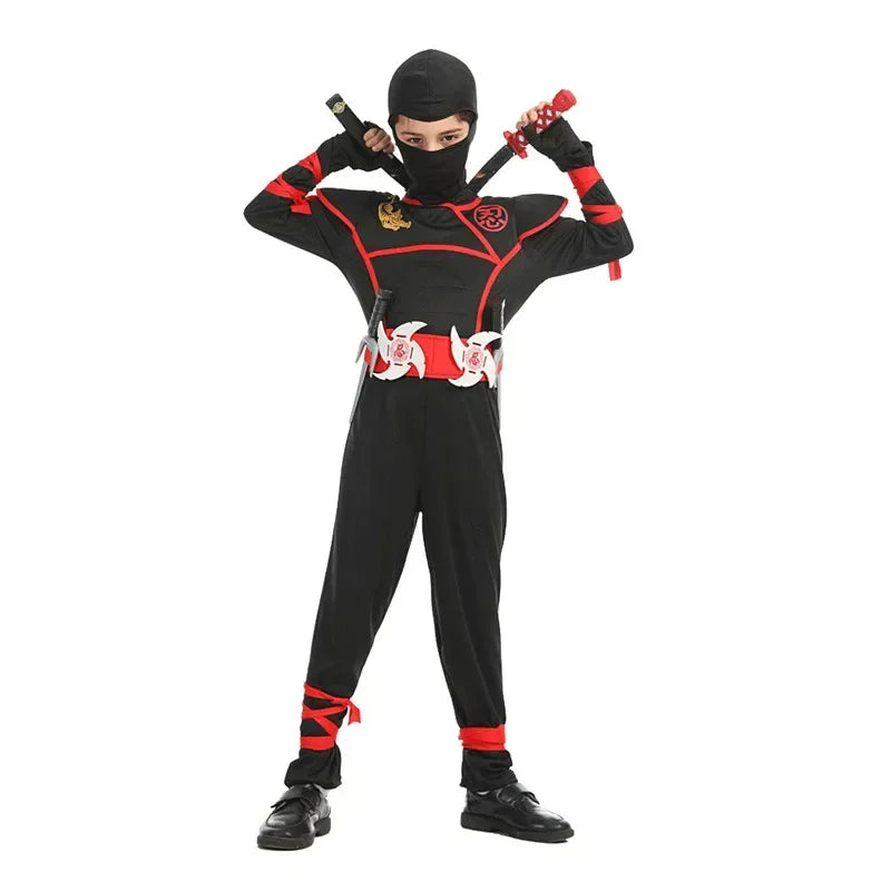 3-12Y Boys Japanese Anime Samurai Ninja Cosplay Costume Kids Holiday Theme Party Mask Onesie for Dress Up and Role Playing