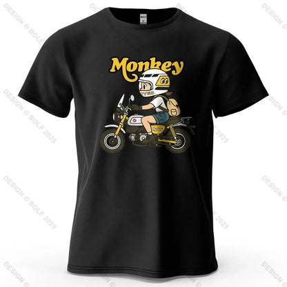 Men's Monkey Motorcycle Graphic Short Sleeve T-Shirt 100% Cotton Cartoon Printed Tops Tee for Women Summer Casual Sportswear