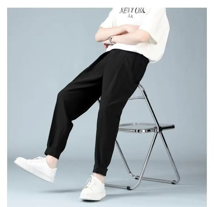 Pleats Men's Casual Harem Pants Japanese Style Fashion Loose Pants Harajuku Male Feet Solid Color Youth Trousers Streetwear