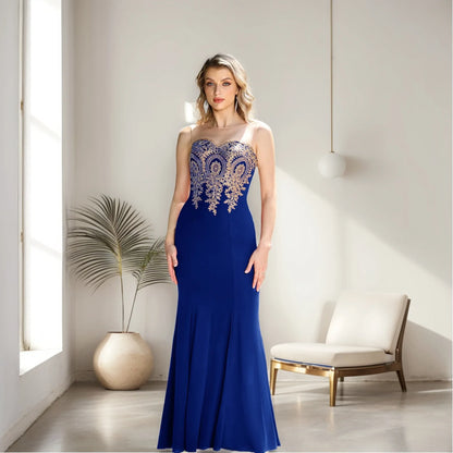 Burgundy Evening Dress Illusion O-Neck Sequins Appliques Sleeveless Mermaid Prom Dress Slim Empire Party Trumpet Gown