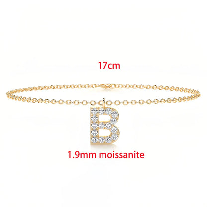 Trendy A Moissanite Bracelets for Women Letter Charm Adjustable Chain 100% 925 Sterling Silver Wedding Fine Jewelry Gifts