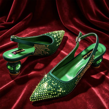 New Itlian Design Blue Color Rhinestone High Heel Shoe And Bag Fashion Style Pointed-Toe Shoes For COMFORT INCLUDED Women Shoes