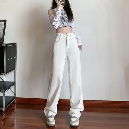 American Style Black Grey Wide-Leg Jeans For Women
