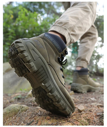 High-Top Leather Men's Boots Breathable Desert Combat Boots Outdoor Non-slip Hiking Boots Men Motorcycle Boots Work Ankle Boots