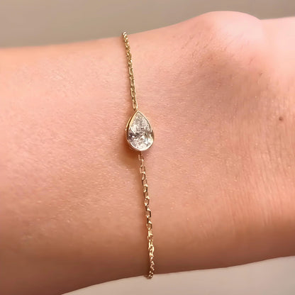 1CT Solitaire Diamond Oval/Water Drop Moissanite Bracelet for Women Men Minimalist Charm 925 Silver Wrist Chain Adjustable