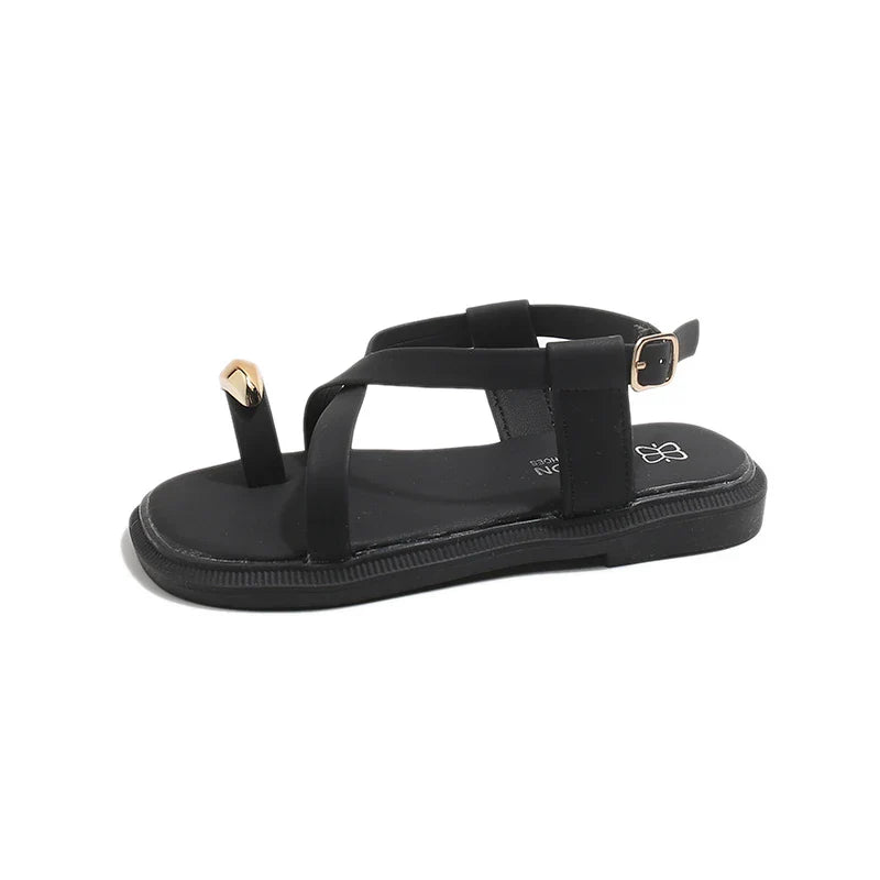 Summer New Kids Beach Sandals Clip-toe Outdoor Girls Roman Sandals School Fashion Cross-tied Children's Flat Sandals Non-slip
