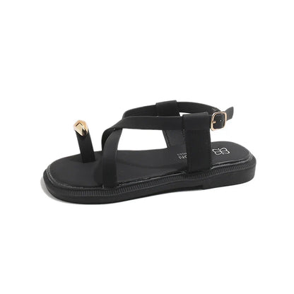 Summer New Kids Beach Sandals Clip-toe Outdoor Girls Roman Sandals School Fashion Cross-tied Children's Flat Sandals Non-slip