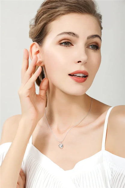 Silver Color Solid Small Heart Pendant Necklace 16-30 Inch Snake Chain For Women Wedding Charm Fashion Jewelry
